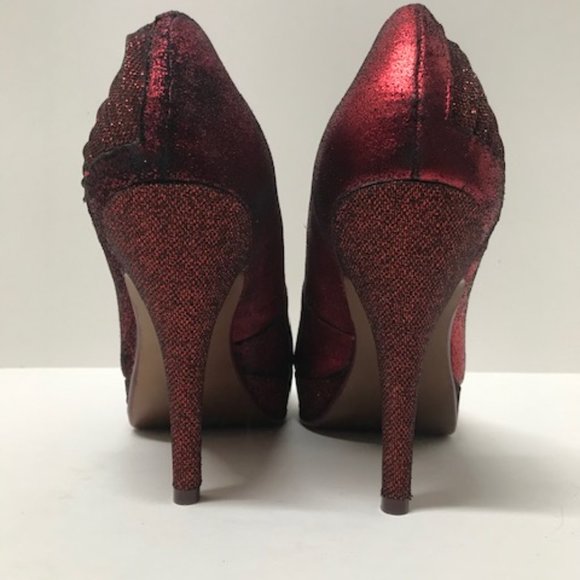 Poetic Licence London “Egyptian Princess” Red Metallic Peep Toe Pumps - Picture 11 of 16